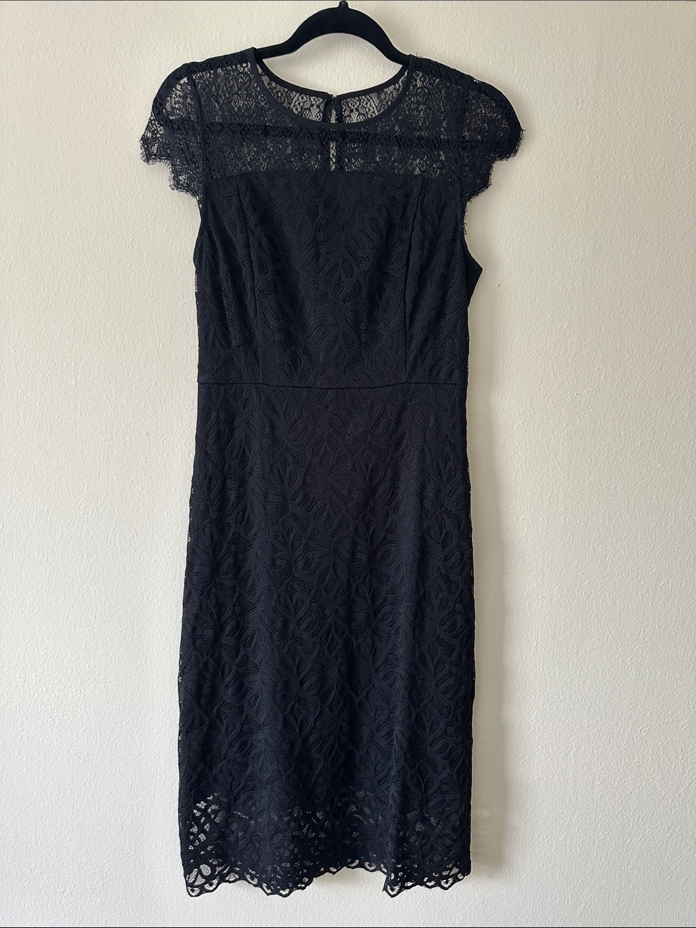 Kensie Black Lace Midi Dress with Cap Sleeves